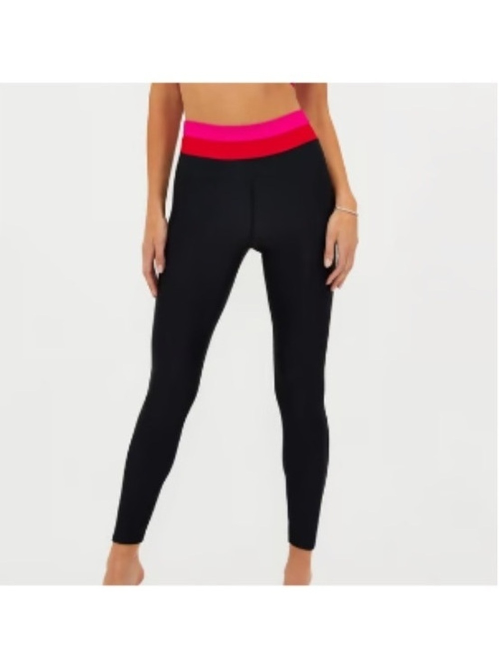 Beach Riot Black Ribbed Trinity Leggings pink red waistband S excellent cond
